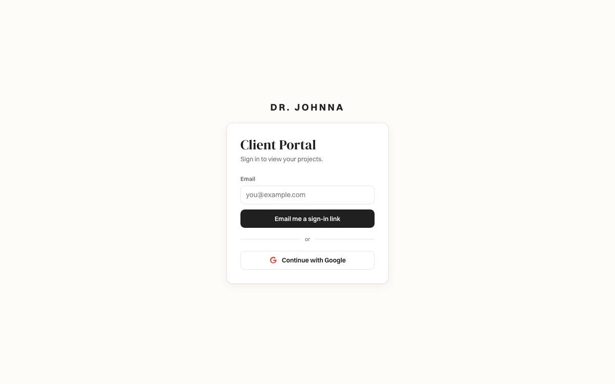 The client portal sign-in card, offering an email sign-in link or Google sign-in.